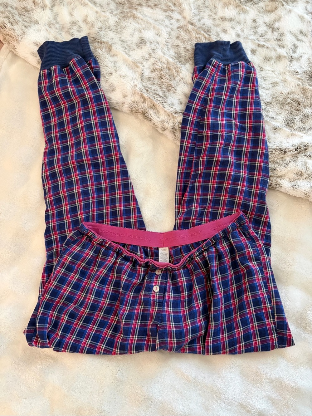 Victoria’s Secret Vintage Plaid PJ Joggers Pink Navy Blue S